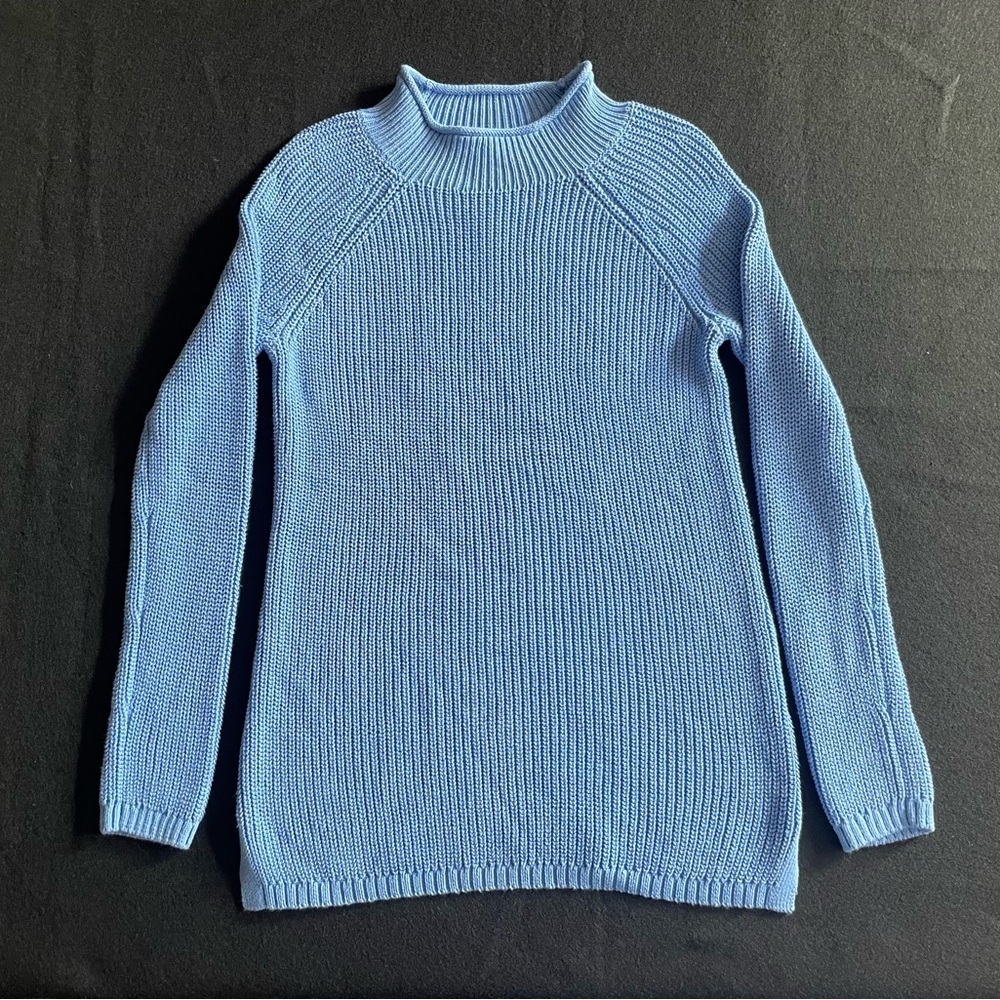 Talbots Ribbed Cotton Mockneck Sweater Blue Long Sleeve Size Small